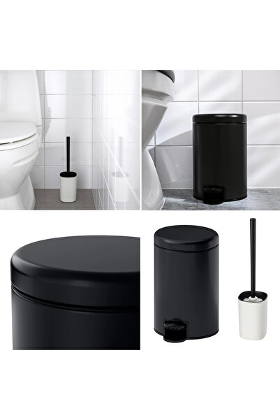 IKEA 2'li Banyo Seti Çöp Kutusu 3 lt ve Tuvalet Fırçası 38 cm Siyah
