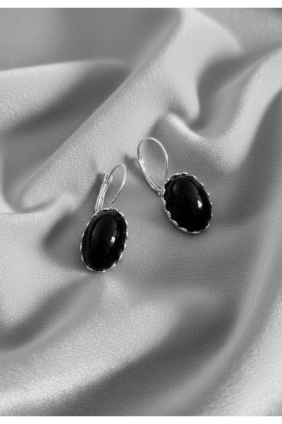 LADYMİRAGE Black Agate Stone Steel Design Earrings