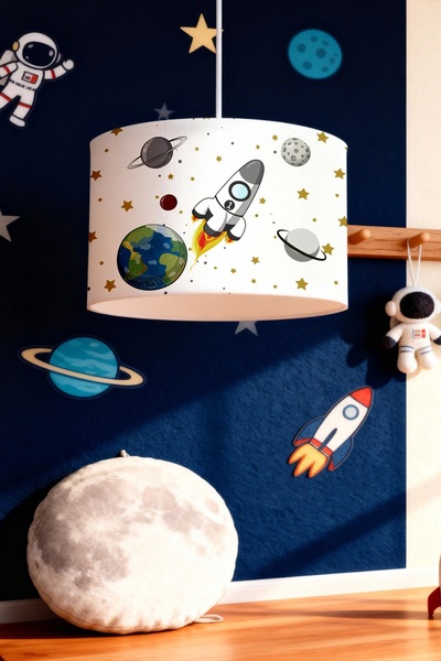 EVPANYA Beyaz Uzay Ve Roket Desenli Çocuk Odası Avize