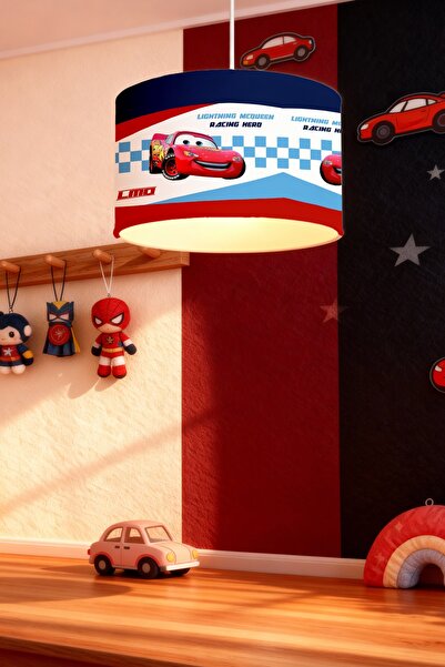 EVPANYA Şeritli Mcqueen Desenli Çocuk Odası Avize