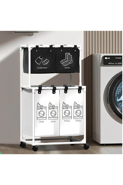 Herum Divided laundry basket, 4 compartments, white clothes, black clothes, underwear and socks