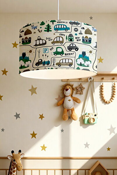 EVPANYA Trafikteki Araçlar Desenli Çocuk Odası Avize