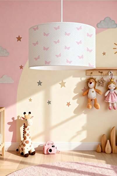 EVPANYA Beyaz Kelebekler Desenli Çocuk Odası Avize