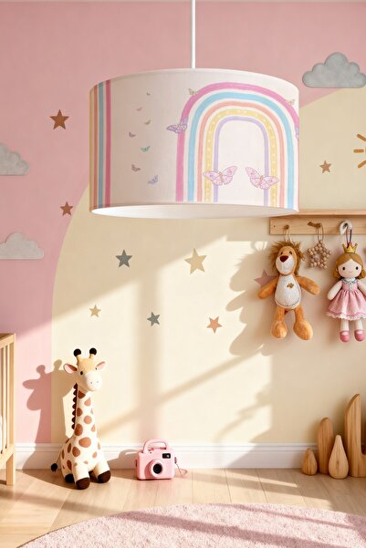 EVPANYA Kelebekli Gökkuşağı Desenli Çocuk Odası Avize