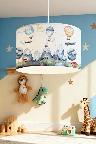 EVPANYA Dağın Üstündeki Uçan Balonlar Desenli Çocuk Odası Avize