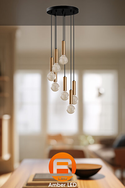 AmberLED Modern Metal Gövdeli 7'Li Tepsi Sarkıt Siyah Aydınlatma