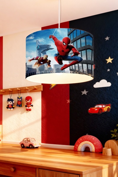 EVPANYA Demir Adam Ve Örümcek Desenli Çocuk Odası Avize