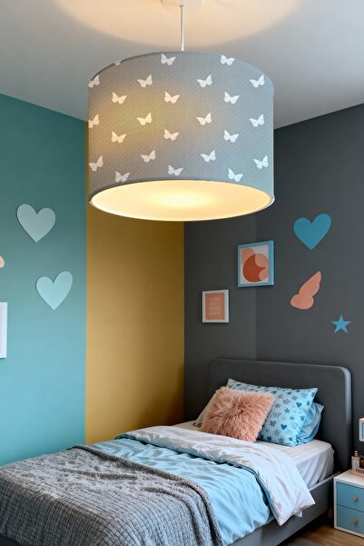 EVPANYA Gri Kelebekler Desenli Çocuk Odası Avize