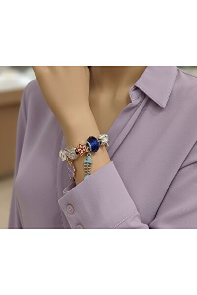 AKSESUARIM Women's Fish and Clover Detailed Steel Bracelet