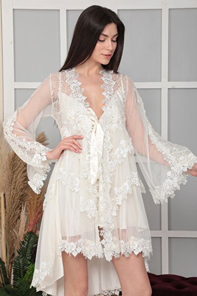 bigmama Gelinlik Sabahlık Fantezi Saten Gecelik Düğün Hazırlık Dantelli Balayı Çeyizlik Özel Gün Kombini