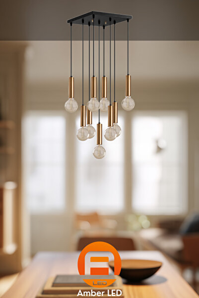 AmberLED Modern Metal Gövdeli 9'Lu Tepsi Sarkıt Siyah Aydınlatma