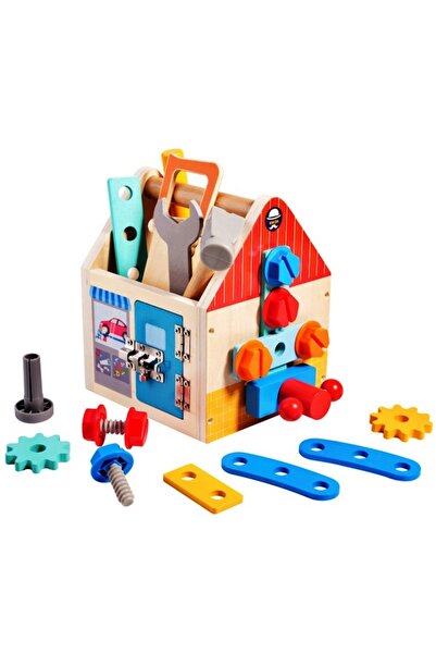 ARISTEF Cutie cu scule si unelte din lemn, jucarie interactiva, Montessori, 32 piese
