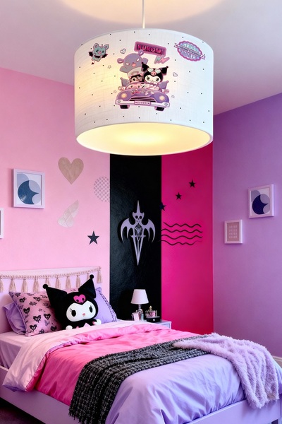 EVPANYA Mor Kuromi ve Sevimli Araba Desenli Çocuk Odası Avize