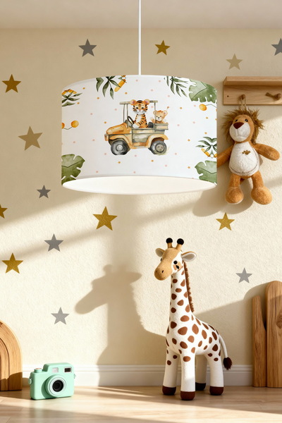 EVPANYA Arabalı Kaplan ve Kardeşi Desenli Çocuk Odası Avize