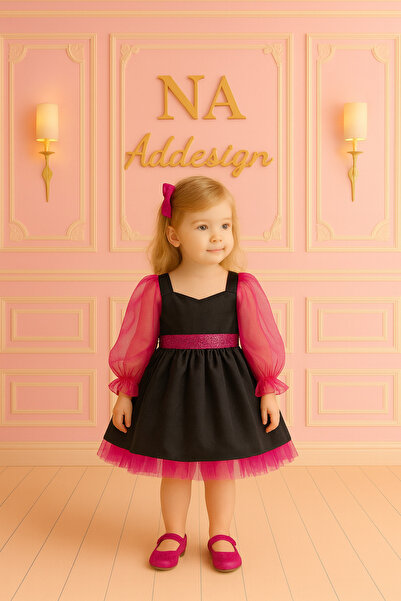 NA ADDESIGN Rochie personalizată din satin pentru fetiță cu mâneci din tul – ...