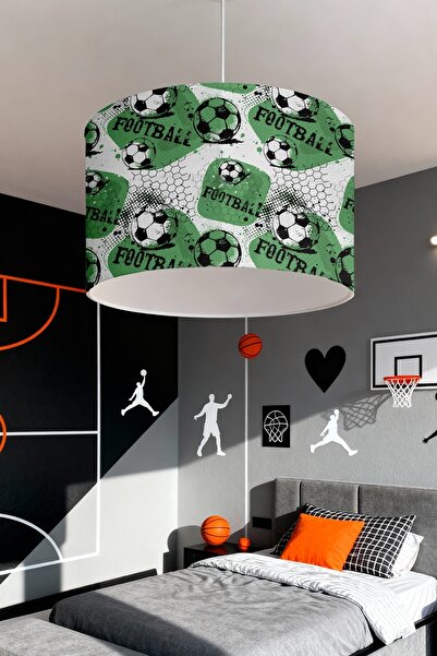 EVPANYA Yeşil Siyah Futbol Topları Desenli Çocuk Odası Avize