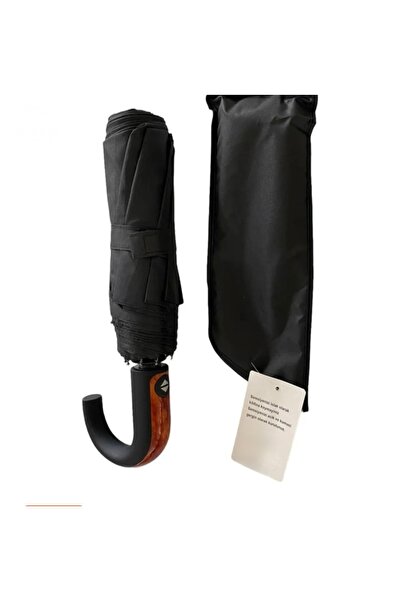 GOLDEN BAZAAR 10 Telli Tam Otomatik Kılıflı Ahşap Desen Baston Saplı Şemsiye