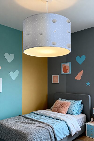 EVPANYA Mavi Gri Uzay Desenli Çocuk Odası Avize