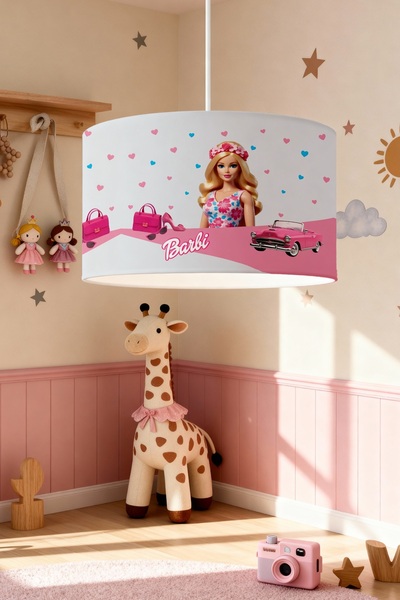 EVPANYA Pembe Arabalı Barbi Desenli Çocuk Odası Avize