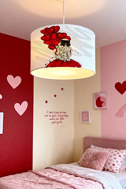 EVPANYA Kırmızı Balonlu Kız Desenli Çocuk Odası Avize