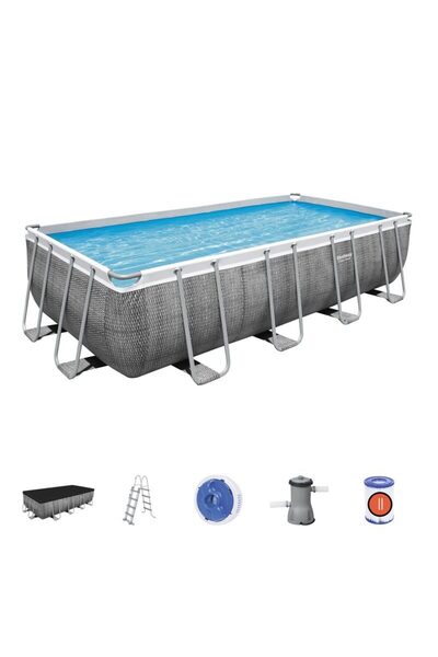 BESTWAY Piscina structura metalica, dreptunghiulara, cu filtru, pompa, scara, dozator, prelata acoperire, gr