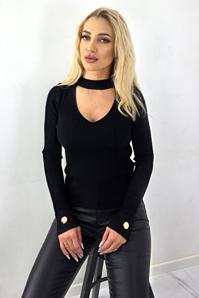 FashionForYou Heart NOLA cropped blouse, with gold buttons, Black