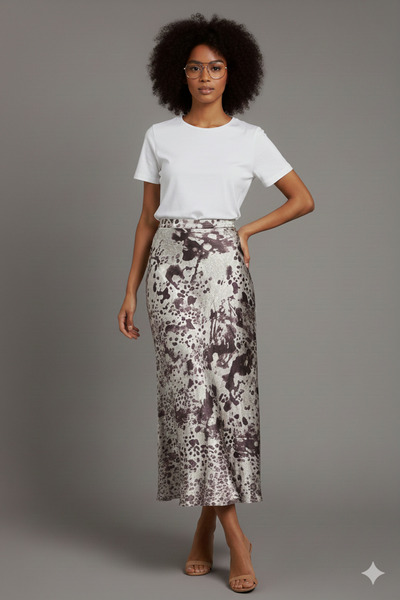 MAİMODA Batik Desenli Saten Maxi Etek