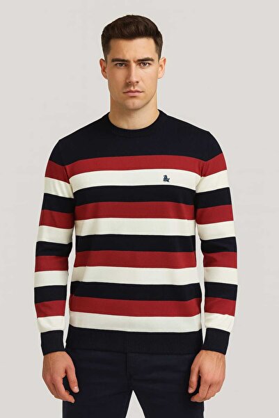 ANATOLIATEKSTILE Men's Crew Neck Sweater – Premium Knit, Thick Stripes