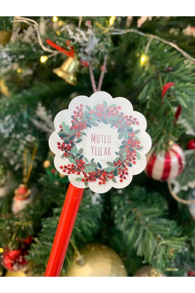 eylülün etiket fabrikası Yılbaşı Temalı Mutlu Yıllarr Dalgalı Yuvarlak Model Opak Sticker/ Etiket - 5 cm. - 50 Adet