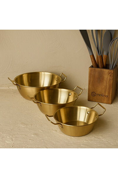 Evanev Como 3 Boy Tutmalı Çelik Kase Set 17 cm, 14 cm, 13 cm Gold KOD:5338-39-40