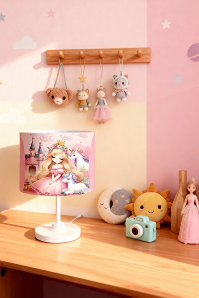 EVPANYA Unicornlu Prenses Desenli Çocuk Odası Abajur