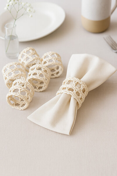 TOM COMPANY Kağıt İp Peçete Yüzüğü Peçete Halkası 6'lı - Krem