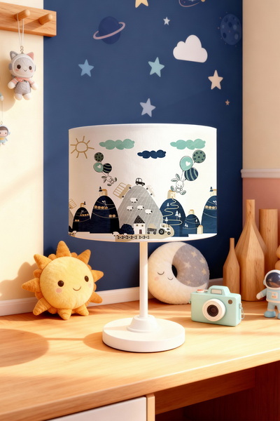 EVPANYA عاكس الضوء لغرفة الأطفال بنمط المركبات في الجبال باللون الأزرق الداكن