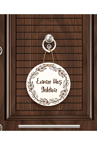 M&H Quality Hoşgeldiniz Yazılı kelebek detaylı Ahşap Kapı Süsü Dekoratif