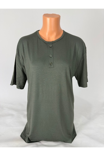 YAŞAR TRİKO Women's Stretch Fabric Crew Neck Short Sleeve Side Slit Wool Mother Combed Cotton T-Shirt