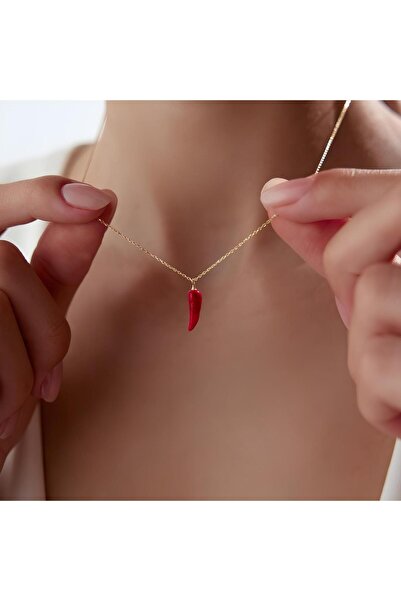 Fiamoss Altın Kaplama Cornicello Kolye - Şans Kolyesi - Hediye Kolye