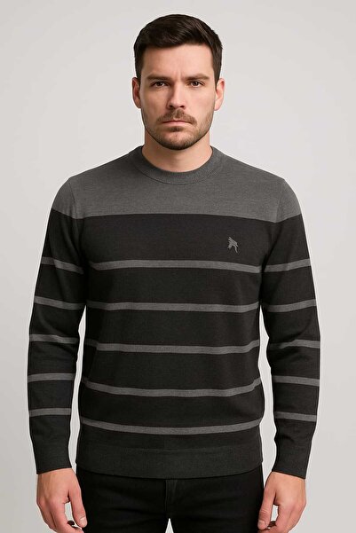 ANATOLIATEKSTILE Men's Crew Neck Sweater – Premium Knit, Striped Pattern, Reg...