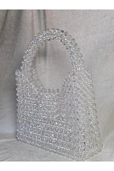 AGH Değerli Hediyeler Transparent Crystal Look Sparkling Handmade Beaded Bag