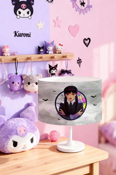 EVPANYA Gray Framed Wednesday Patterned Children's Room Lampshade