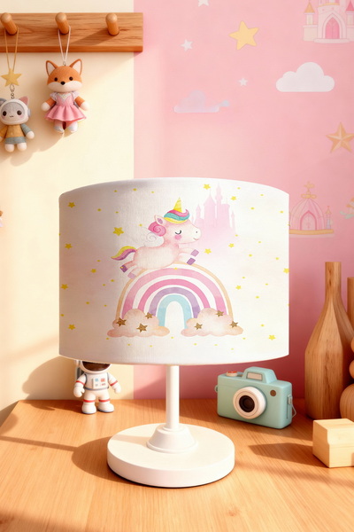 EVPANYA Unicorn Flying in the Rainbow Patterned Children's Room Lampshade