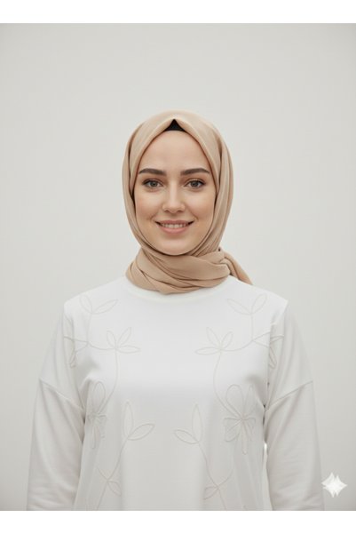 ribana Women's Crew Neck Floral Embroidered Sweatshirt with Slit Detail, Elastic Waist Skirt Hijab Set