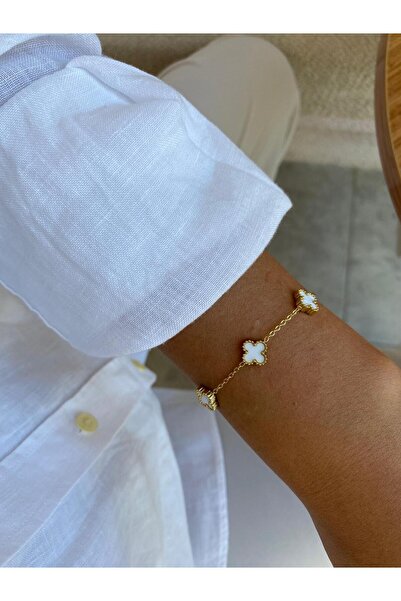 stainless steell Stoned Gold Double-Way Clover Van Cleff Mini Size Gold Steel Bracelet