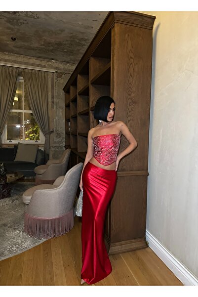 Friday Mood Women's Stoned Bustier Satin Skirt Set