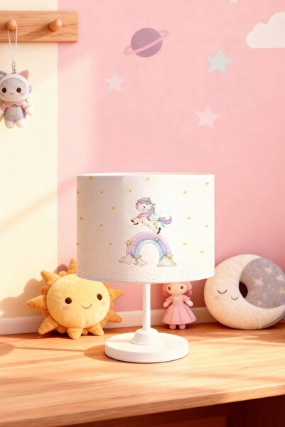 EVPANYA White Ponçik Unicorn Patterned Children's Room Lampshade