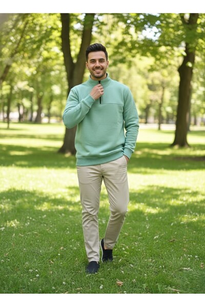 NERA GİYİM Unisex Relax Fit Comfortable Cut Cotton Fleece Inside 3 Thread Half Zipper Di Mock Neck Weatshirt