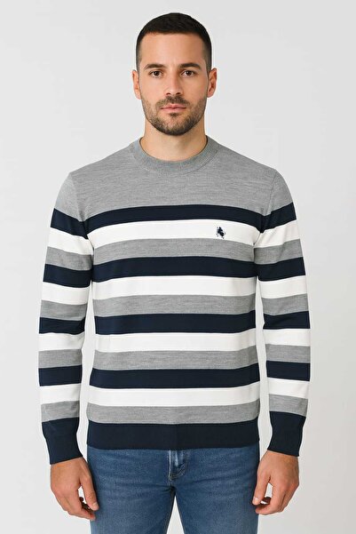 ANATOLIATEKSTILE Men's Crew Neck Sweater – Premium Knit, Thick Stripes