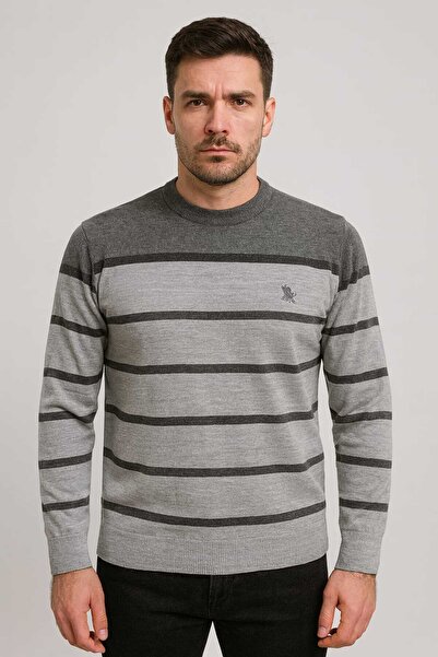 ANATOLIATEKSTILE Men's Crew Neck Sweater – Premium Knit, Striped Pattern, Reg...