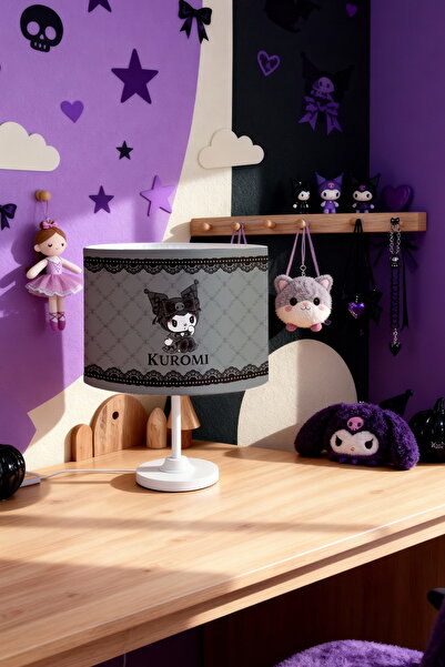 EVPANYA Gray Patterned Shy Kuromi Patterned Children's Room Lampshade