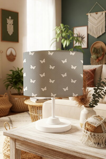 EVPANYA Gray Butterflies Patterned Children's Room Lampshade