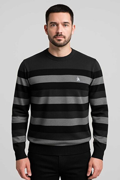 ANATOLIATEKSTILE Men's Crew Neck Sweater – Premium Knit, Thick Stripes